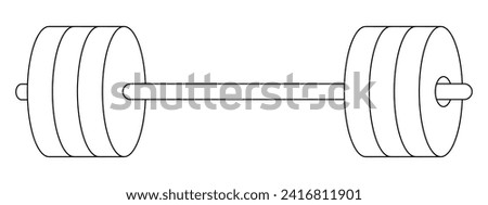 Barbell. Sketch. Sports equipment for lifting weights in weightlifting. Vector illustration. Metal rod with removable discs at the ends. Outline on isolated background. Idea for web design.