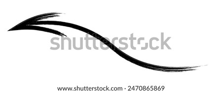 The arrow is curved. Sketch. The black curly arrow points to the left. Hand drawn sign. Vector illustration. Directional signs made from brush strokes. Outline on isolated white background. 