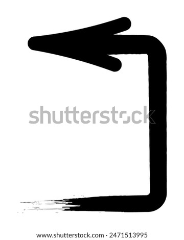 Arrow. Sketch. The black arrow is bent at a right angle up and to the left. Hand drawn sign. Vector illustration. Directional signs made from brush strokes. 