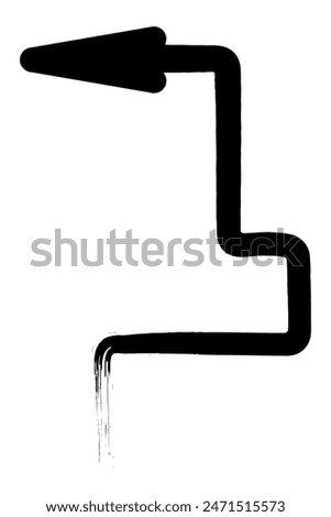 Arrow. Sketch. The black curly arrow points up and to the left. Hand drawn sign. Vector illustration. Directional signs made from brush strokes. Outline on isolated white background.