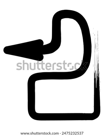 Arrow. Number 2. Sketch. The black arrow, forming a hook and curving, is directed up and to the left. Hand drawn sign. Vector illustration. Directional signs made from brush strokes. Grunge style. 