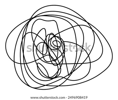 Confused elongated doodle shape. Sketch. Vector illustration. Hand drawn abstract object. Chaotic lines drawn with black pen. Outline on isolated background. Doodle style. Idea for web design.