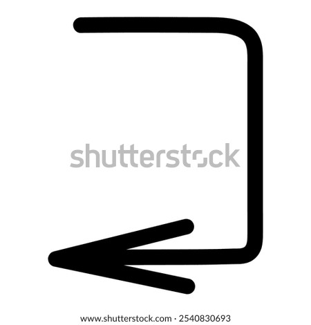 Arrow. Sketch. Black arrow bent at right angle down and left. Vector illustration. Outline on isolated white background. Doodle style. Idea for web design.