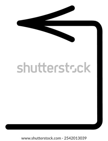 Arrow. Sketch. Black arrow bent at right angle up and left. Hand drawn sign. Vector illustration. Outline on isolated white background. Doodle style. Idea for web design.