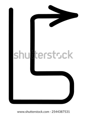 Arrow. Sketch. Black arrow forming a hook directed up and to the right. Vector illustration. Outline on isolated white background. Doodle style. Idea for web design.