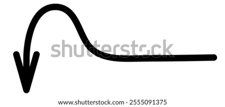 Arrow - hook. Sketch. Black arrow direction left, detour and down. Hand drawn sign. Vector illustration. Outline on isolated white background. Doodle style. Idea for web design.