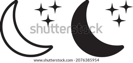Half moon outline and filled icon in flat style
