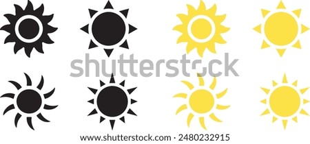 sun icon set. Summer sunlight icon. sun for web icons. solar isolated icon. sunshine sun icon vector illustration icons