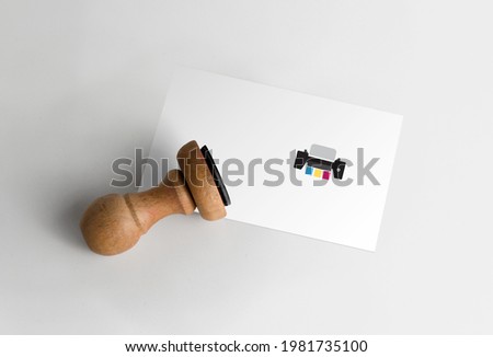 Similar – Image, Stock Photo Wooden stamp for hand printing patterns on fabric with paint. Printed fabric pattern
