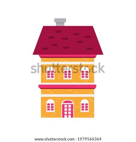 yellow house isolated on white background. Bright, stylish, beautiful architecture. Two floors, 5 windows, red roof. Design element for different projects. Vector illustration, cartoon object