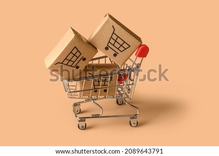 Online buying and selling goods in the store. Online store concept. Close-up. 商業照片 © 
