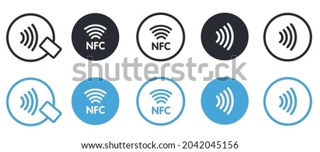 NFC icon set. Contactless wireless pay sign logo. NFC technology contact less credit card. Contactless payment logo. NFC payments icon for apps.