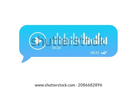 Blue voice messages bubbles on white background. Voice messaging correspondence. Sound wave with imitation of voice. Vector