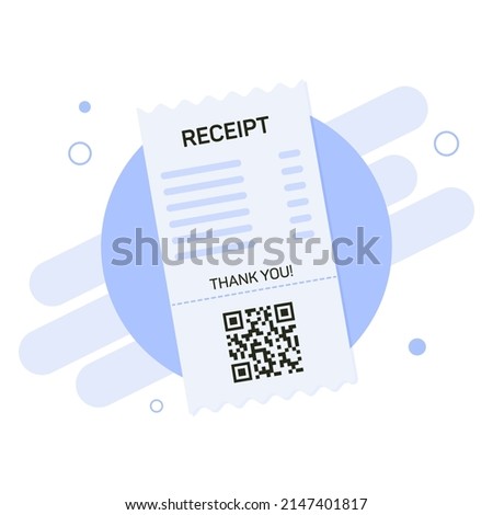 Receipt paper. Bill check. Invoice. Cash receipt. Payment of utility. Abstract flat icon. Vector