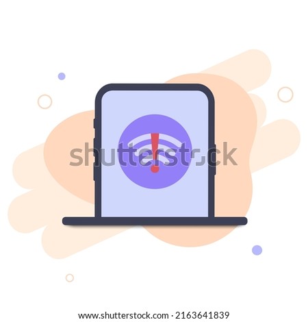 No internet connection. Wireless connectivity disconnect, error connection wifi. Bad signal wifi wireless web page on screen smartphone. Flat design vector illustration