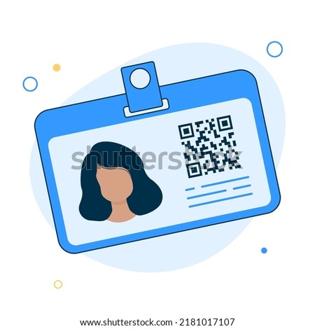 Badge of the woman in cartoon flat style.Identification card for man.ID card with woman photo. Plastic identification card