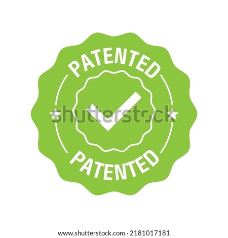 Patented label or sticker. Patent stamp badge icon vector, successfully patented licensed label isolated tag with check mark. Vector
