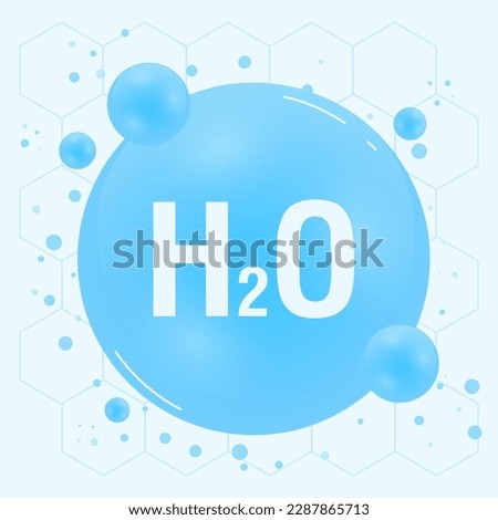 Water H2O molecule models blue and chemical formulas natural. Ecology and biochemistry concept. Vector Illustration