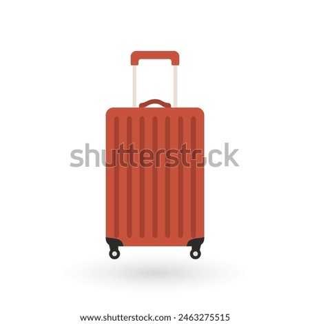 Red rolling suitcase with extended handle