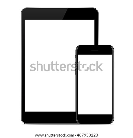 vector design, mock up phone and tablet black color on white background