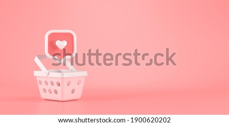 3d rendering of heart message icon and basket.