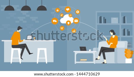 flat vector  business smart working  and working  online  any workplace concept