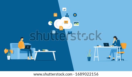 flat vector work from home workplace concept and business smart working online connect anywhere  concept