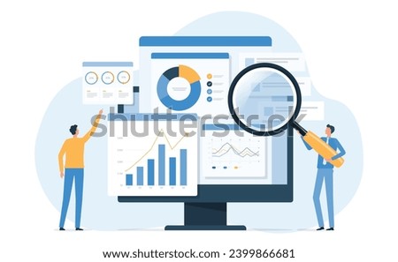 business people working for data analytics and monitoring on web report dashboard monitor and business finance investment design concept