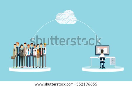 business connection to customers on cloud concept.business public relations on line.business on cloud network concept.group people business