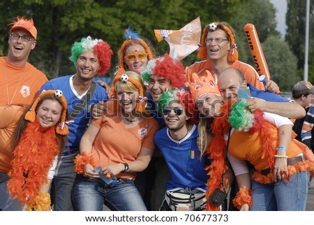 BERN - JUNE 9: Holland football team fans before Holland - Italy match. UEFA EURO 2008 GROUP C.  June 9, 2008 in Bern, Switzerland.