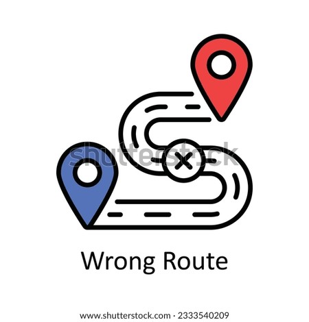 Wrong Route Filled Outline Icon Design illustration. Map and Navigation Symbol on White background EPS 10 File