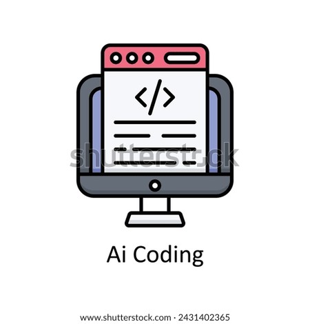 Ai Coding vector filled outline Icon Design illustration. Graphic Design Symbol on White background EPS 10 File