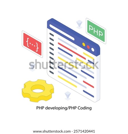 PHP developing PHP Coding isometric Colored illustration. EPS File stock illustration