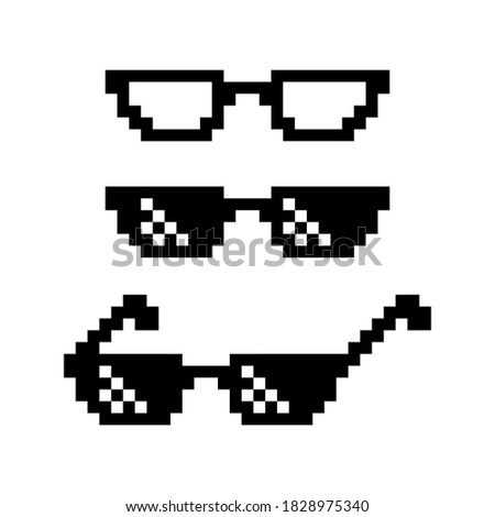 Pixel sunglasses set isolated on a white background, vector icon. Black silhouette sunglasses. Stok fotoğraf © 
