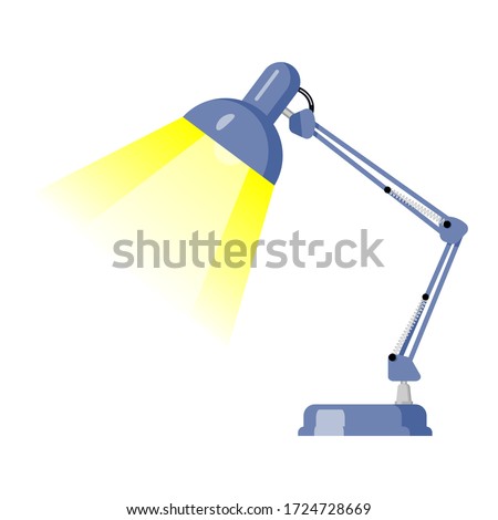 Blue standing flexible lamp light for table. Flat illustration of a vector icon of an office Desk lamp isolated on a white background.