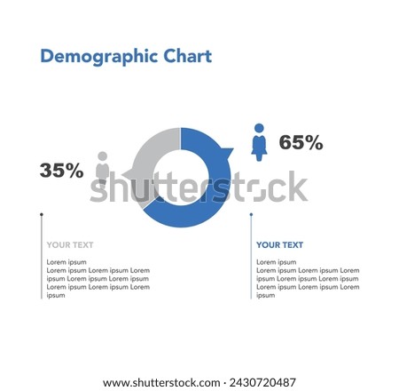 Marketing vector infographic template. Gender demography. Male female targeting percents. Human silhouette. Market strategy.