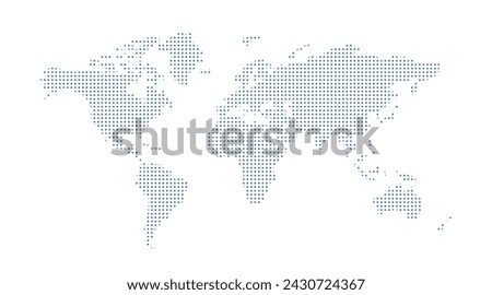 Dotted world map. Blue vector illustration. World map vector, isolated on white background. Suitable for web site pattern, anual report, inphographics. Globe similar worldmap icon.