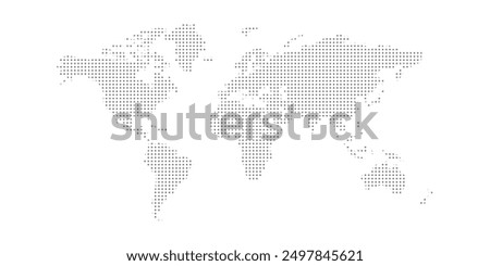 Dotted world map. Grey vector illustration. World map vector, isolated on white background. Suitable for web site pattern, anual report, inphographics. Globe similar worldmap icon. Travel worldwide	