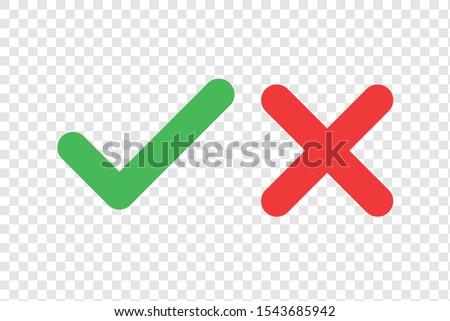 Checkmark cross on transparent background. Isolated vector sign symbol. Checkmark icon set. Checkmark right symbol tick sign. Flat vector icon. Test question. EPS 10