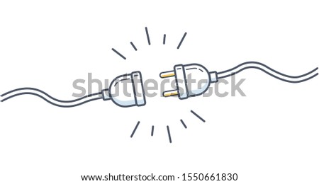 Electric Plug and Socket unplug outline design vector. 404 error background web banner, Electric wire shock, disconnection, loss of connect. EPS 10
