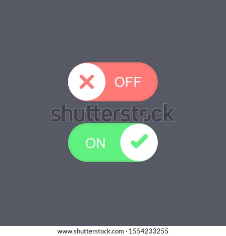 Vector On and Off Switch. Dark and Light Mode Switcher for Phone Screens, tablets and computers. Toggle Element for Mobile App, Web Design, Animation. Light and Dark Buttons.