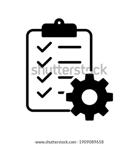 Clipboard and gear icon. Project management concept flat style. Technical support check list with cog. Software development concept. Vector illustration for web and app. EPS 10