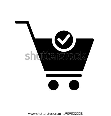 Shopping cart and check mark icon. Simple solid style for web and app. Trolley symbol on white background. Vector Illustration. EPS10