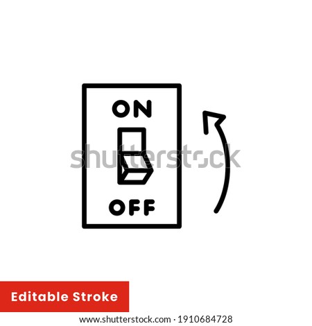 Light on, electric switch line icon. Power turn off button outline style sign for web and app. Toggle switch off position vector illustration on white background isolated. Editable stroke EPS 10