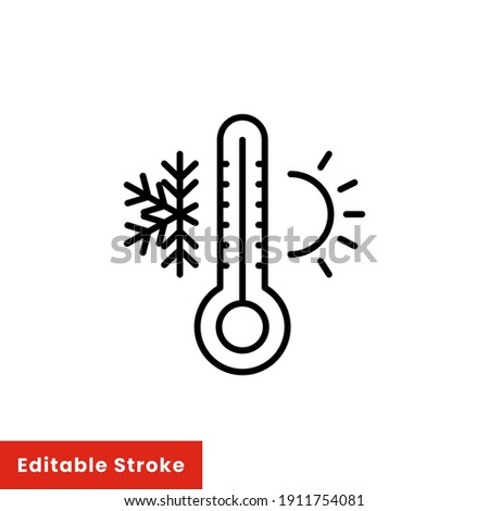 Weather temperature thermometer line icon. Outline style sign for web and app. Thermometer with cold and hot symbol. Vector illustration on white background. Editable stroke EPS 10
