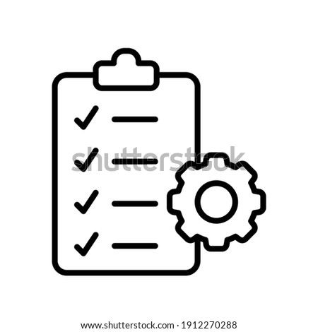 Clipboard and gear icon. Project management concept line style. Technical support check list with cog. Software development concept. Vector illustration for web and app. EPS 10