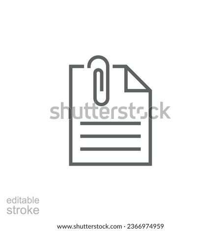 File attachment icon. Simple outline style. Paper clip, attach document, fastener, upload attachments, office concept. Thin line symbol. Vector isolated on white background. Editable stroke EPS.