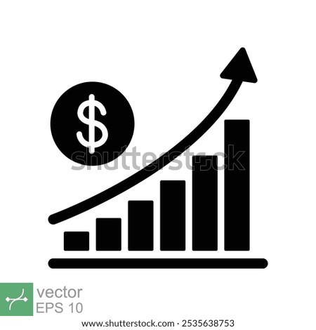 Increase money growth icon. Simple solid style. Progress marketing, sale, graph, profit, economic, business concept. Glyph vector illustration isolated on white background. EPS 10.