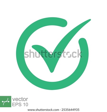 Green check mark icon. Simple flat style. Tick symbol, checkbox, right, checkmark, yes, correct, acceptance, ok concept. Vector illustration isolated on white background. EPS 10.