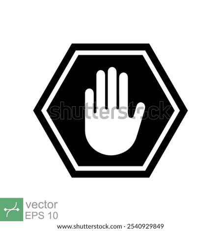 Hand stop sign vector icon. Warning symbol, ban, forbidden, halt, safety traffic concept. Solid, glyph illustration isolated on white background. EPS 10.